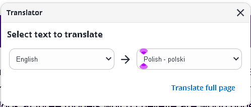 Pop-up box with option to choose source and target language