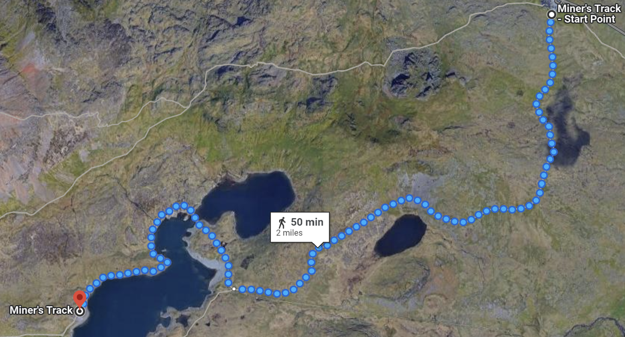 Route map showing walking track from car park to big lake.