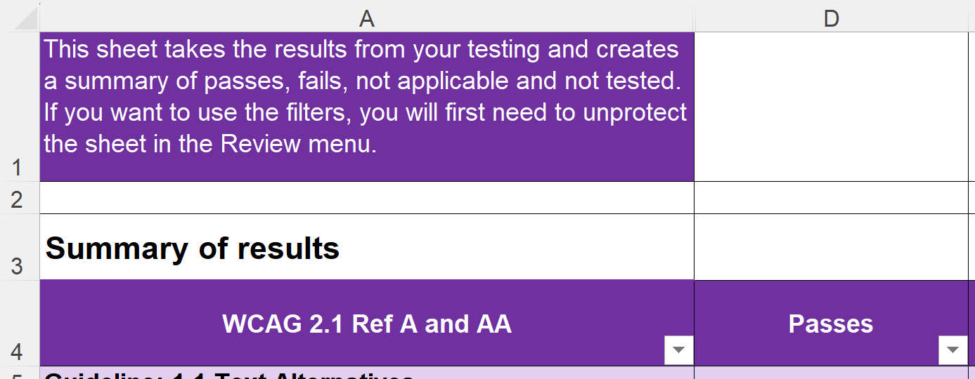 Excel sheet with cell A1: This sheet takes the results from your testing and creates a summary...