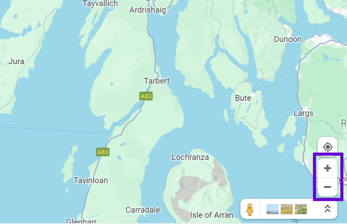 Map of some islands with a plus and minus button higlighted.